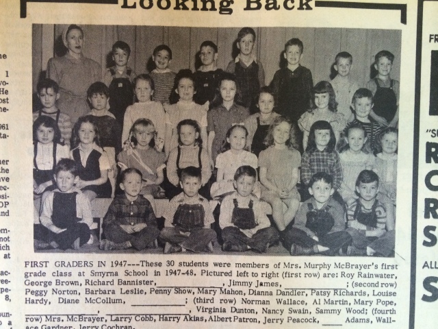 13. Smyrna School, 1947, Mrs. Murphy McBrayer's first grade class SH 7-11-63, p. 1b